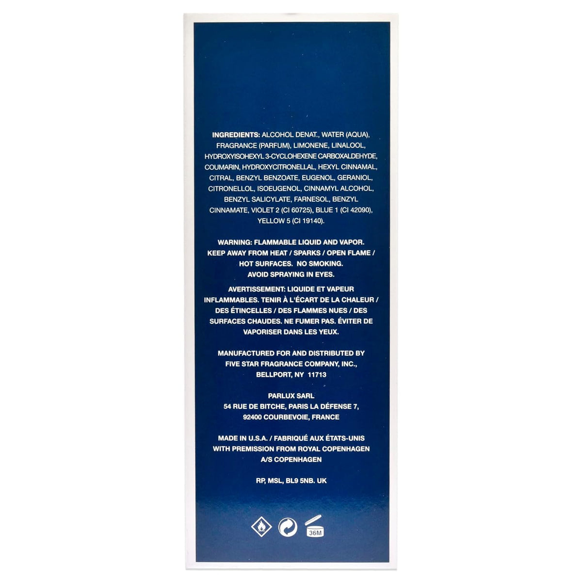 Royal Copenhagen Musk Eau de Cologne packaging with details