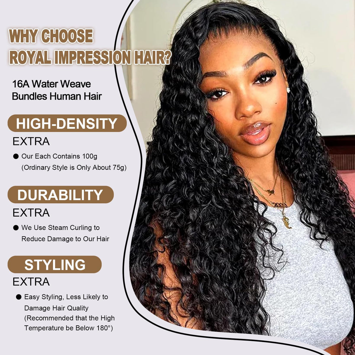 ROYAL IMPRESSION 16A Water Wave Human Hair Bundle 22 inch side view