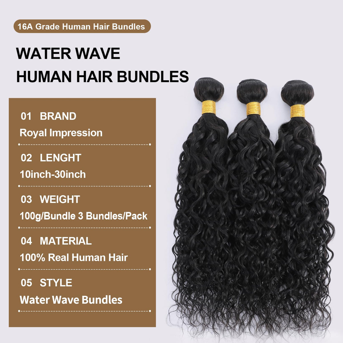 ROYAL IMPRESSION 16A Water Wave Human Hair Bundle 24 inch back view