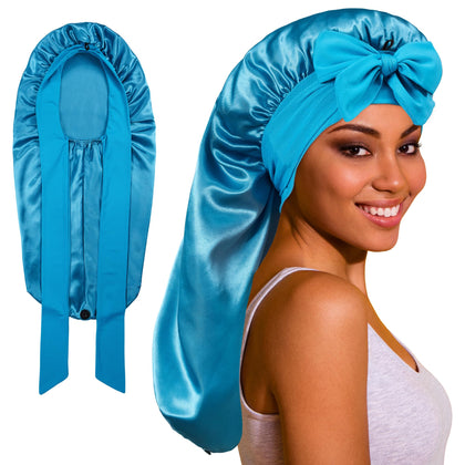 ROYBENS Long Satin Bonnet front view in black