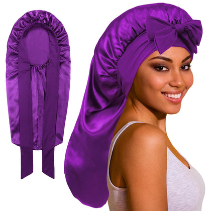 ROYBENS Long Satin Bonnet front view with tie band