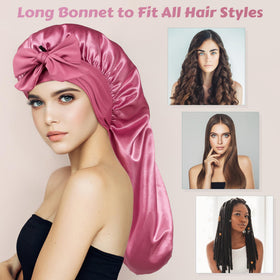 ROYBENS Long Satin Bonnet in lifestyle setting during skincare routine