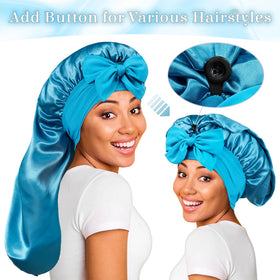 ROYBENS Long Satin Bonnet in use during skincare routine