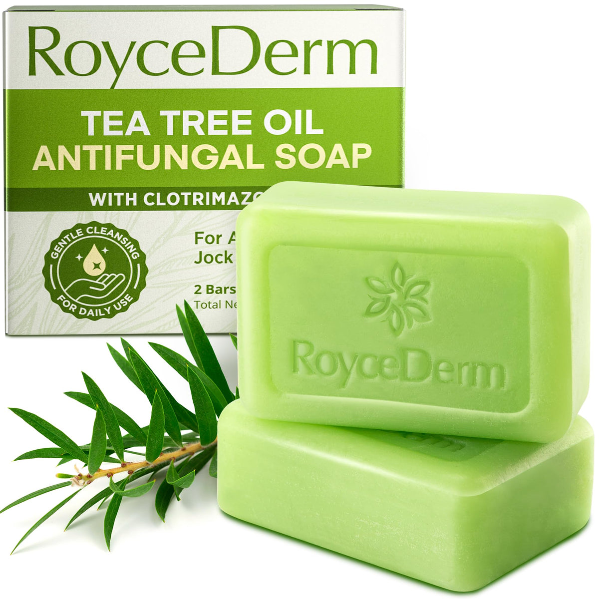 Roycederm Antifungal Bar Soap front view with tea tree oil scent