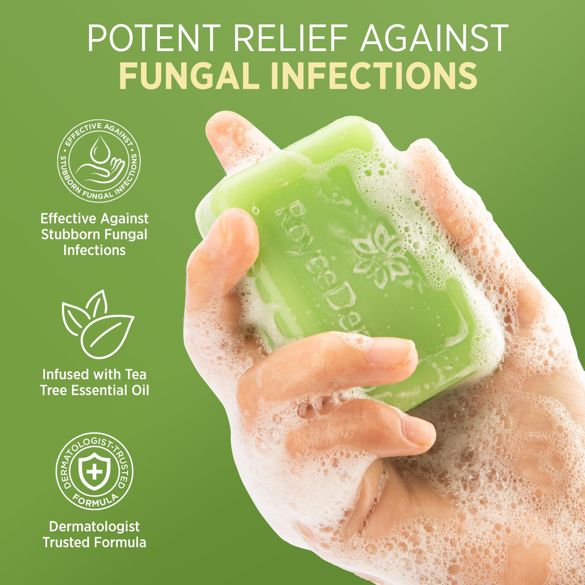 Roycederm Antifungal Bar Soap in a shower setting