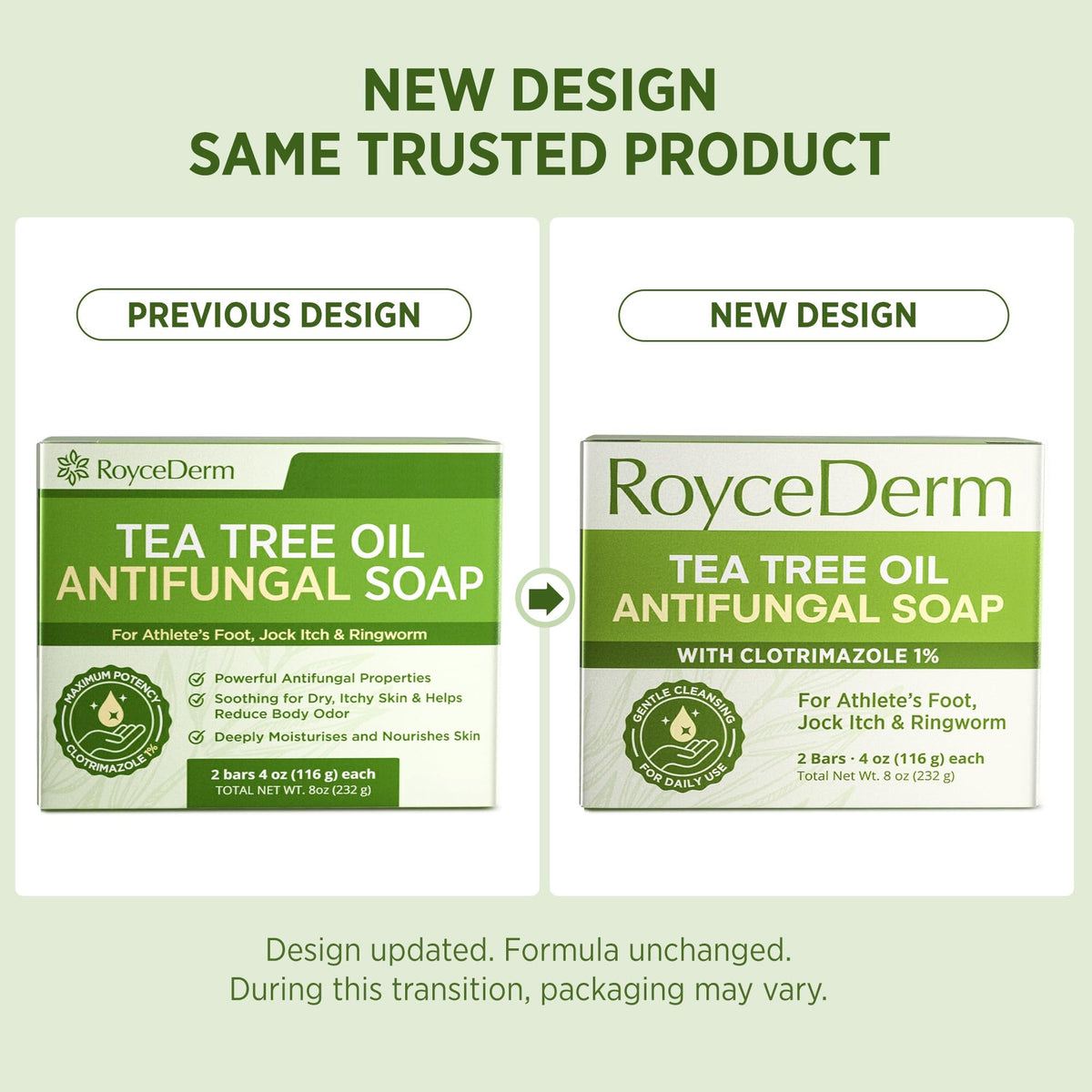 Roycederm Antifungal Bar Soap side view showing packaging