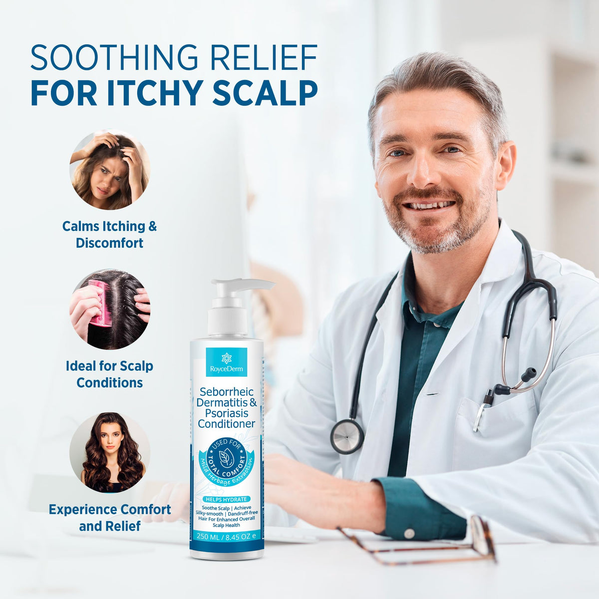 Roycederm Scalp Care Conditioner in bathroom setting