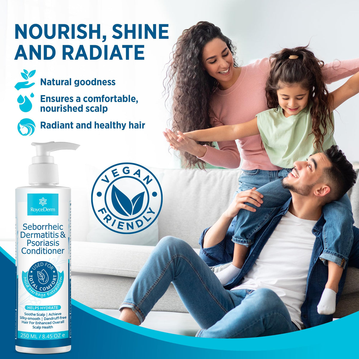 Roycederm Scalp Care Conditioner on a bathroom shelf