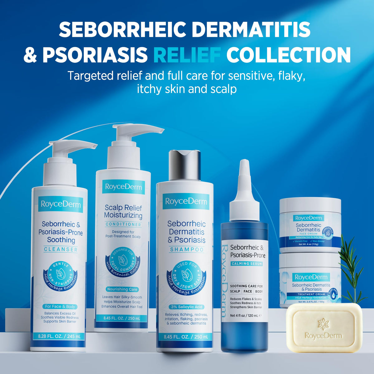 Roycederm Seborrheic Dermatitis Set on bathroom shelf