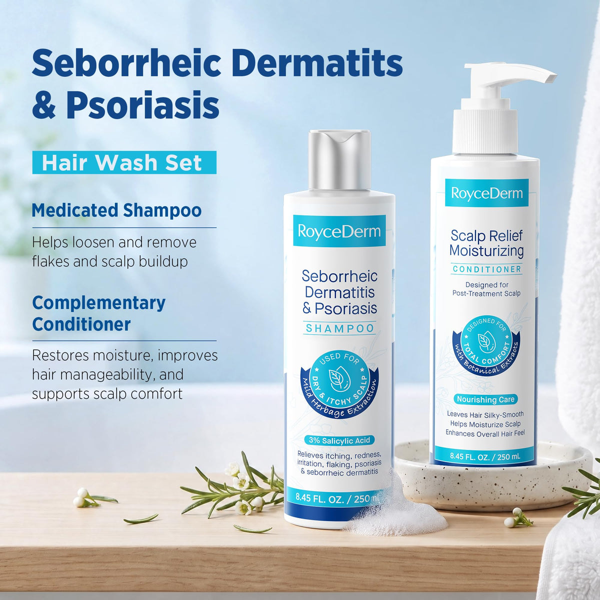 Roycederm shampoo bottle with herbal formula details