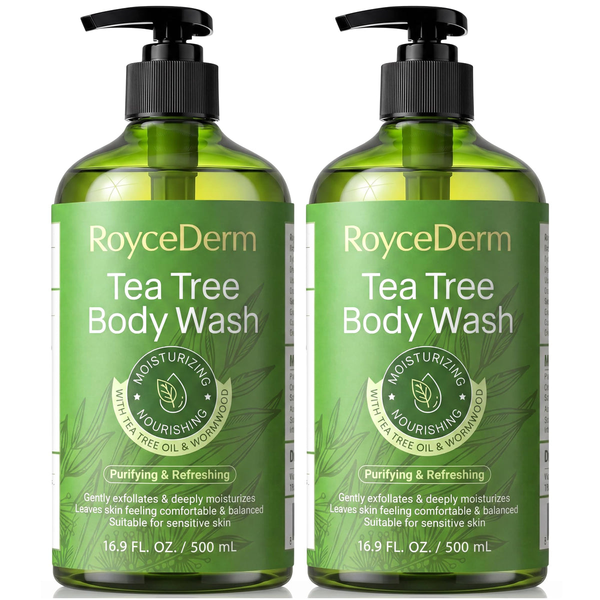 Roycederm Tea Tree Body Wash 2 Pack front view with packaging