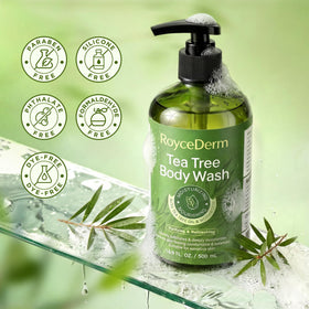 Roycederm Tea Tree Body Wash ingredients list close-up