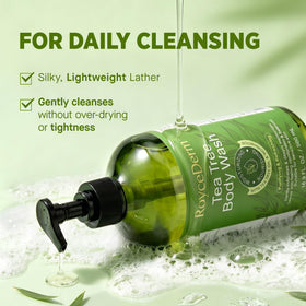 Roycederm Tea Tree Body Wash lathered on a shower sponge