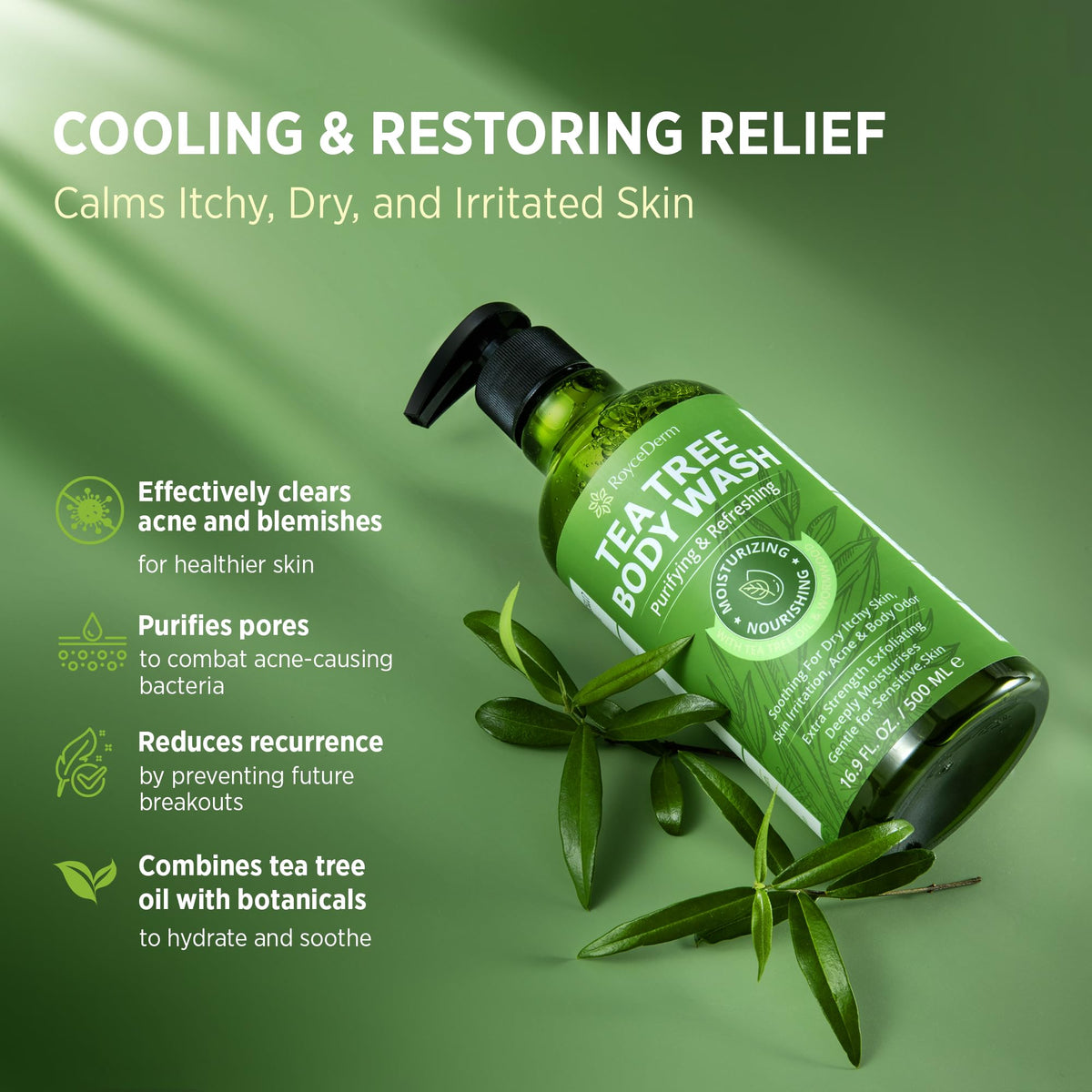Roycederm Tea Tree Body Wash lathering in hands
