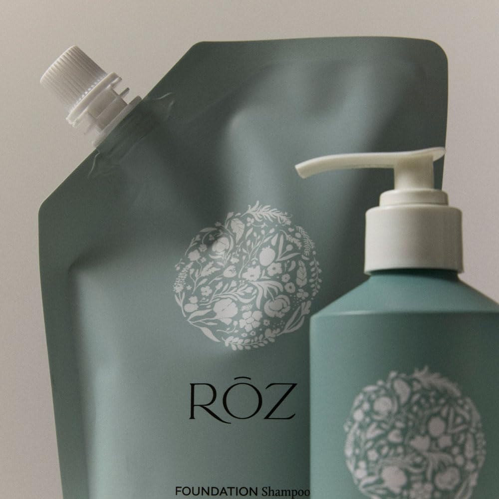 RŌZ Foundation Shampoo Refill on bathroom shelf