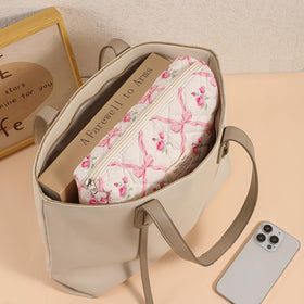 RSRSLEII Floral Cotton Makeup Bag Set displayed on a vanity