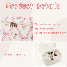RSRSLEII Medium Floral Cotton Makeup Bag open with cosmetics