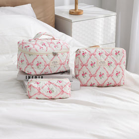 RSRSLEII Small Floral Cotton Makeup Bag inside a purse