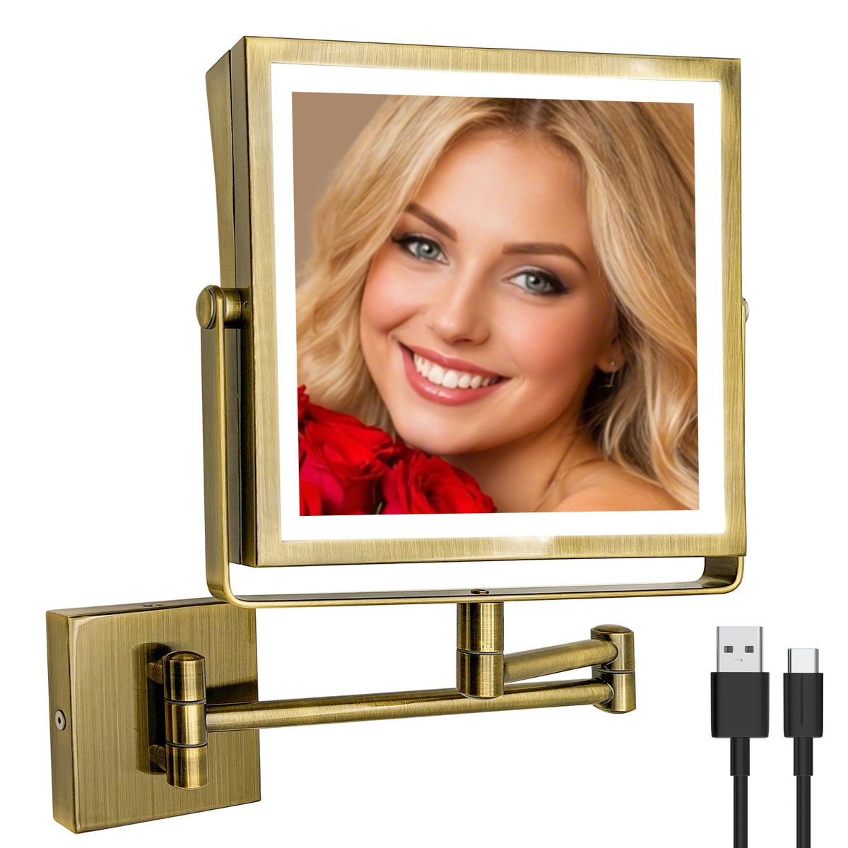 Ruacq Wall Mounted Makeup Mirror front view with lights