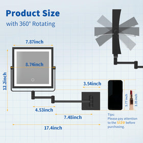 Ruacq Wall Mounted Makeup Mirror with cold light setting