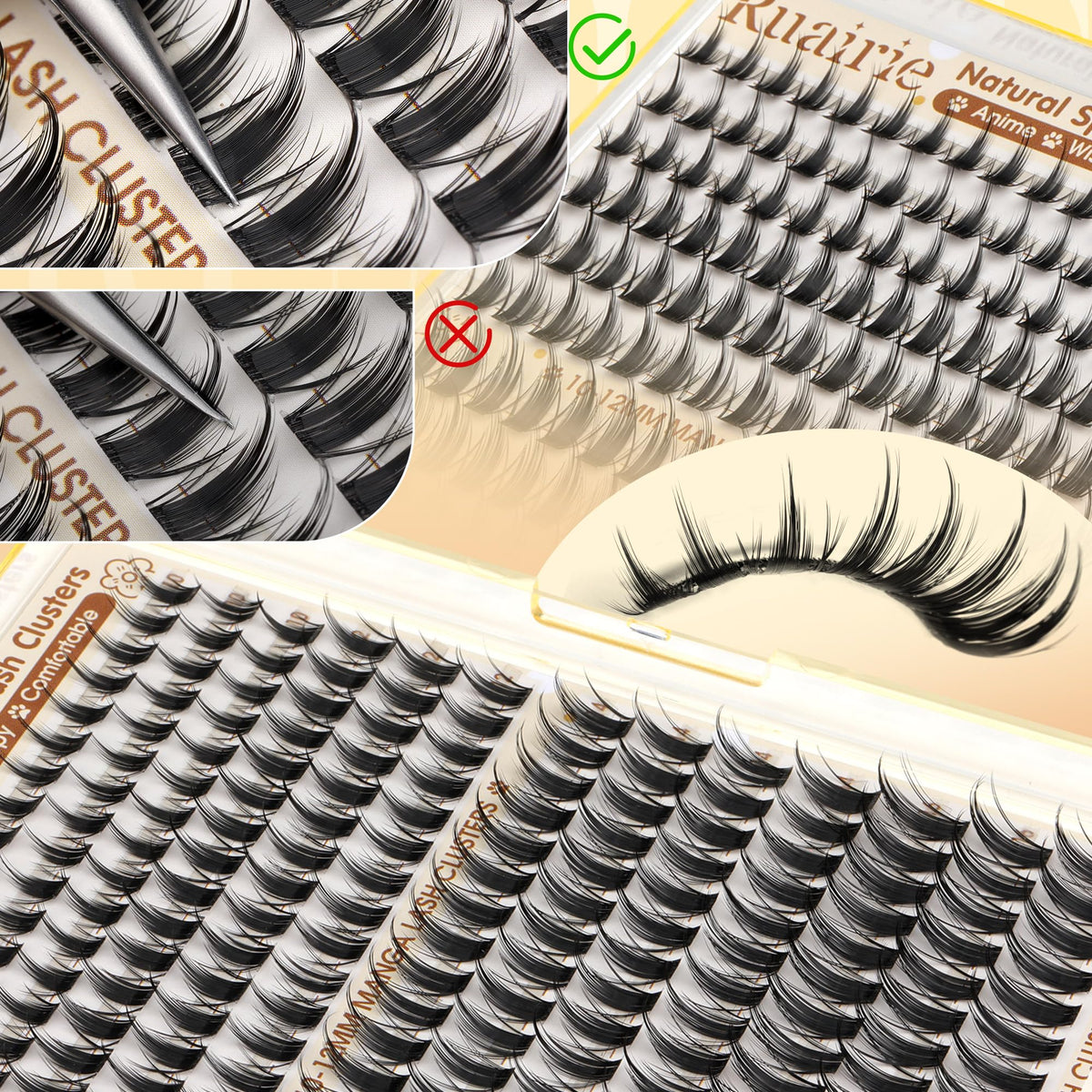 Ruairie Manga Lash Clusters in a beauty routine setup