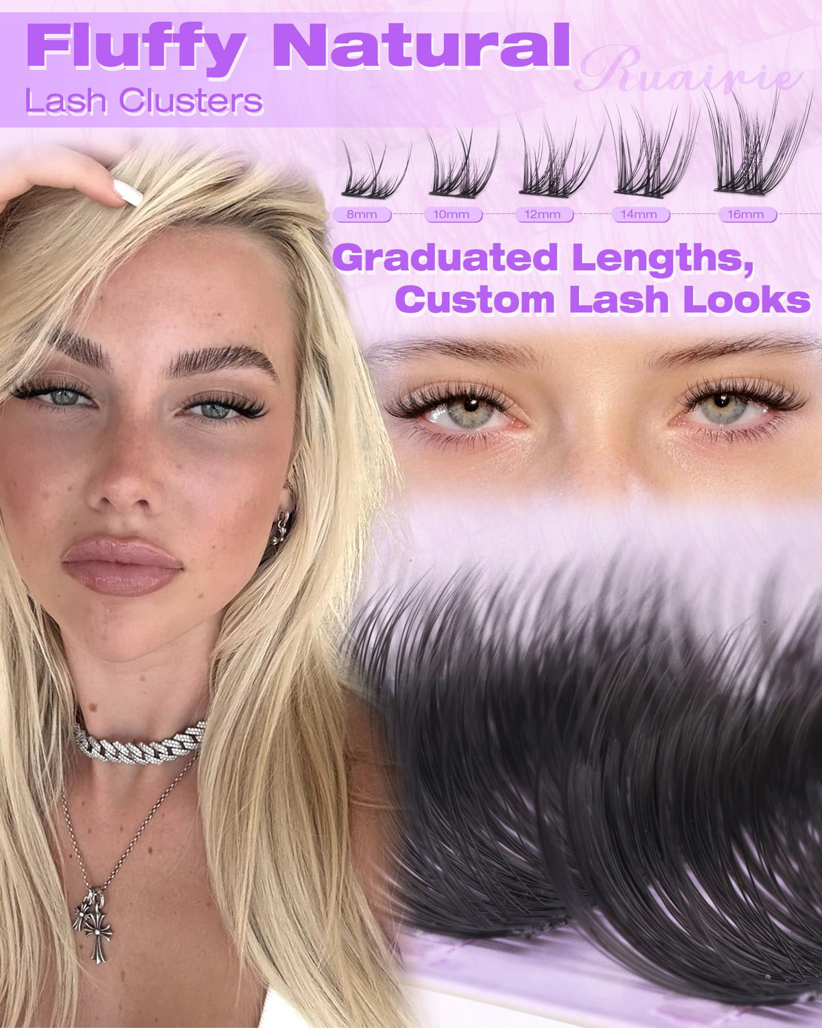 Ruairie Wispy Lash Clusters applied on model's eyes