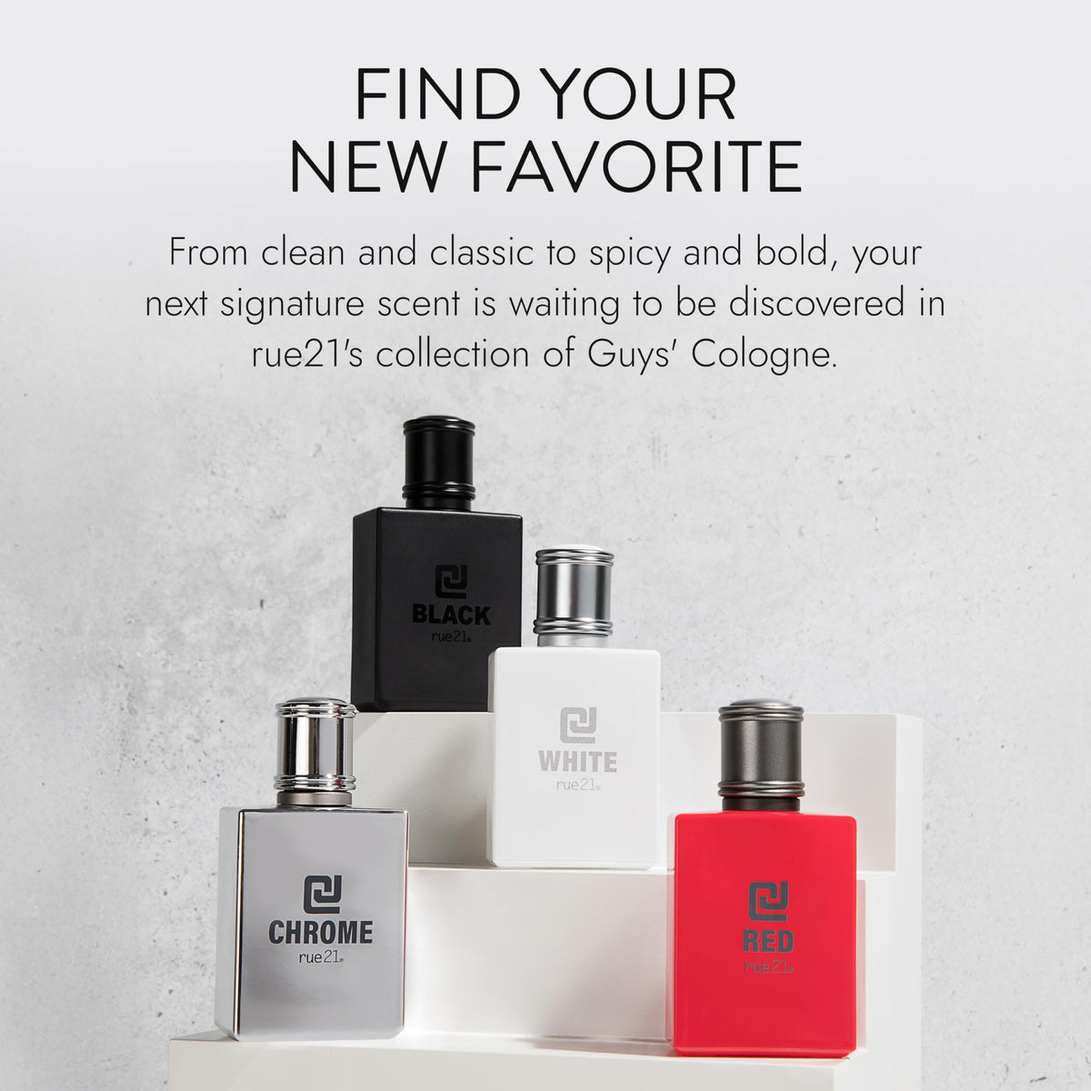 Rue 21 CJ White Men's Cologne Spray displayed with other grooming products