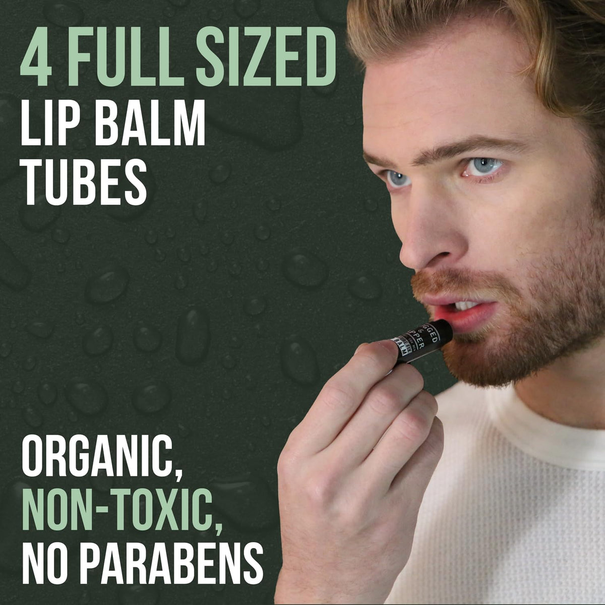 RUGGED & DAPPER Lip Balm displayed with other grooming products