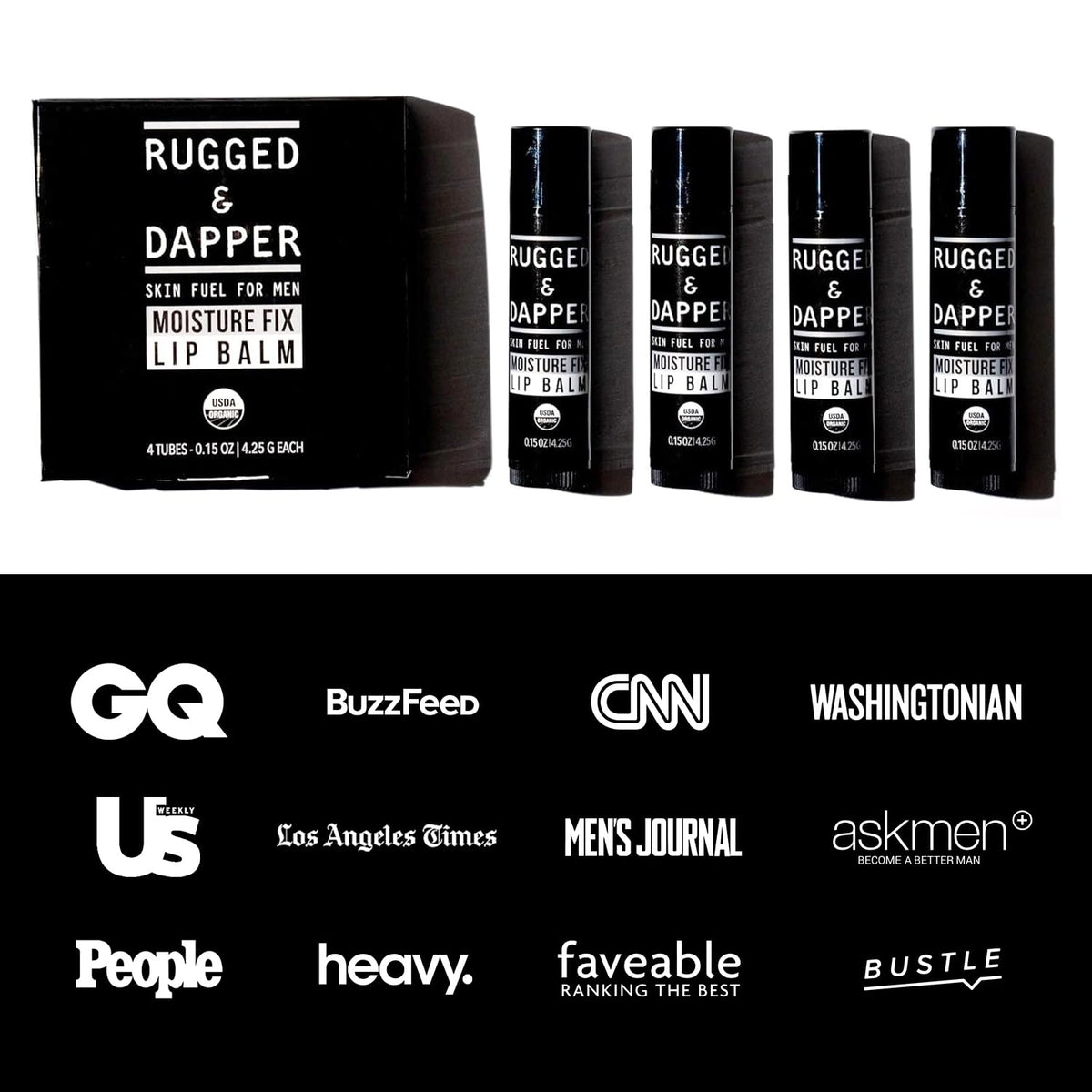 RUGGED & DAPPER Lip Balm travel-sized tubes in a bag