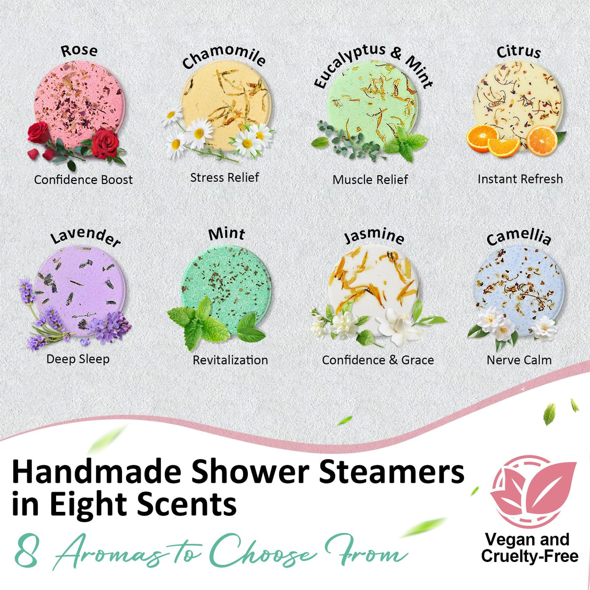 RUSEMLE shower steamers in a relaxing bathroom setting