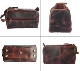 RUSTIC TOWN Leather Toiletry Bag with grooming essentials inside