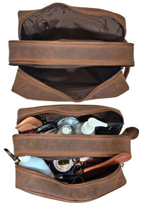 RUSTIC TOWN Leather Travel Toiletry Bag dimensions 10.5 x 5 x 6 inches