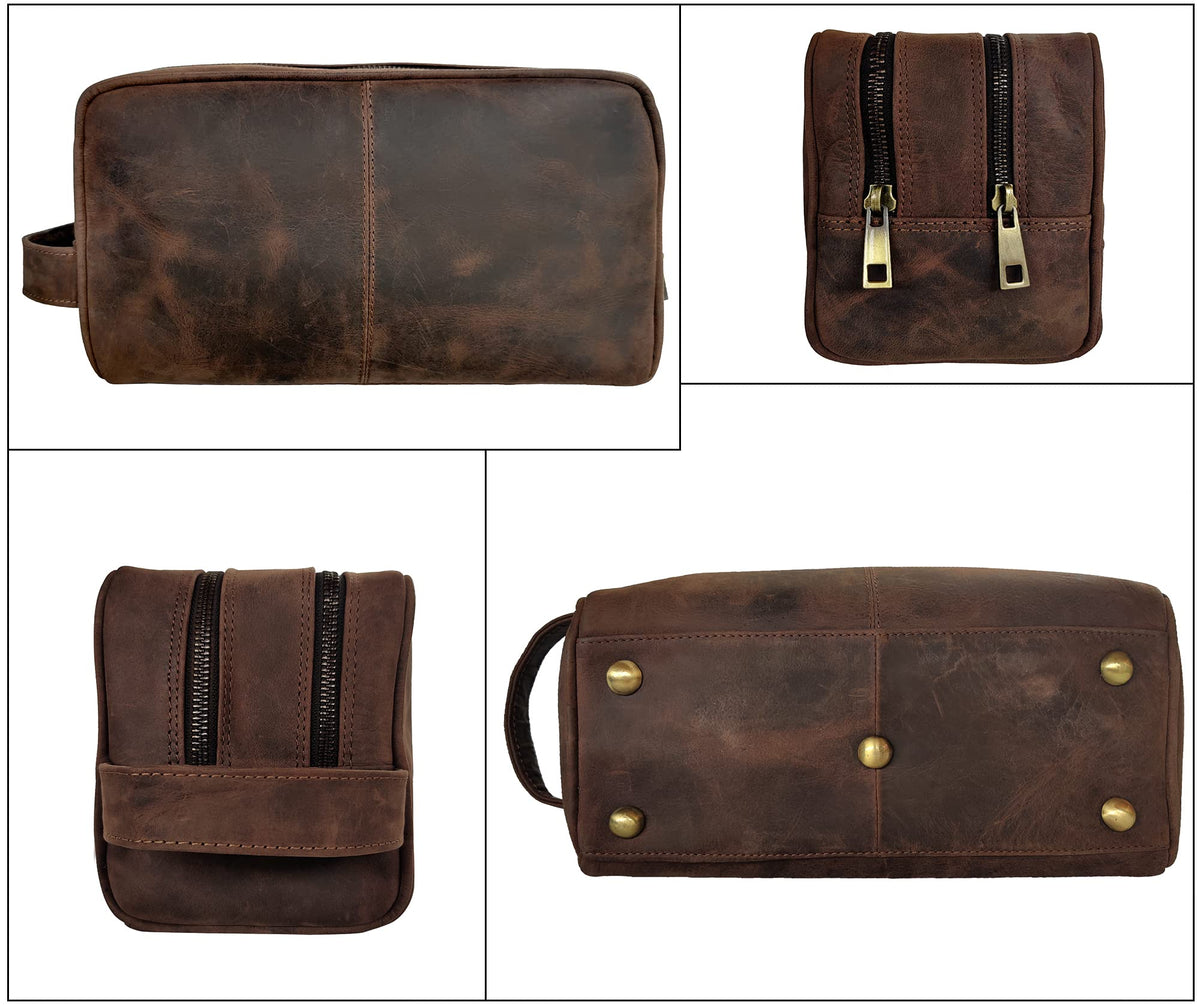 RUSTIC TOWN Leather Travel Toiletry Bag dimensions