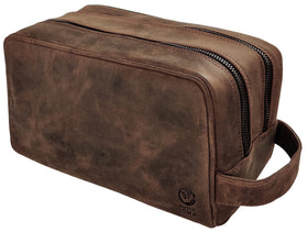 RUSTIC TOWN Leather Travel Toiletry Bag front view
