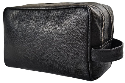 RUSTIC TOWN Leather Travel Toiletry Bag front view in brown