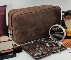 RUSTIC TOWN Leather Travel Toiletry Bag lifestyle scene