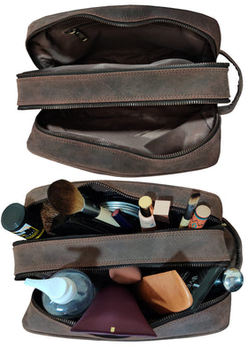 RUSTIC TOWN Leather Travel Toiletry Bag waterproof lining
