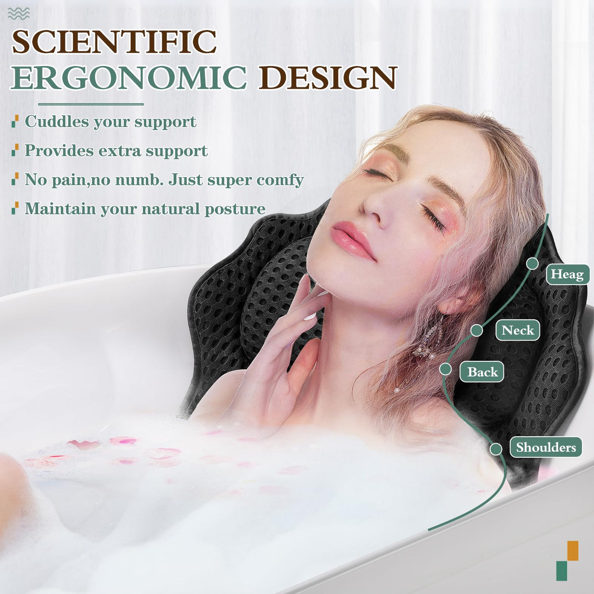 RUVINCE Bath Pillow with suction cups attached to a bathtub