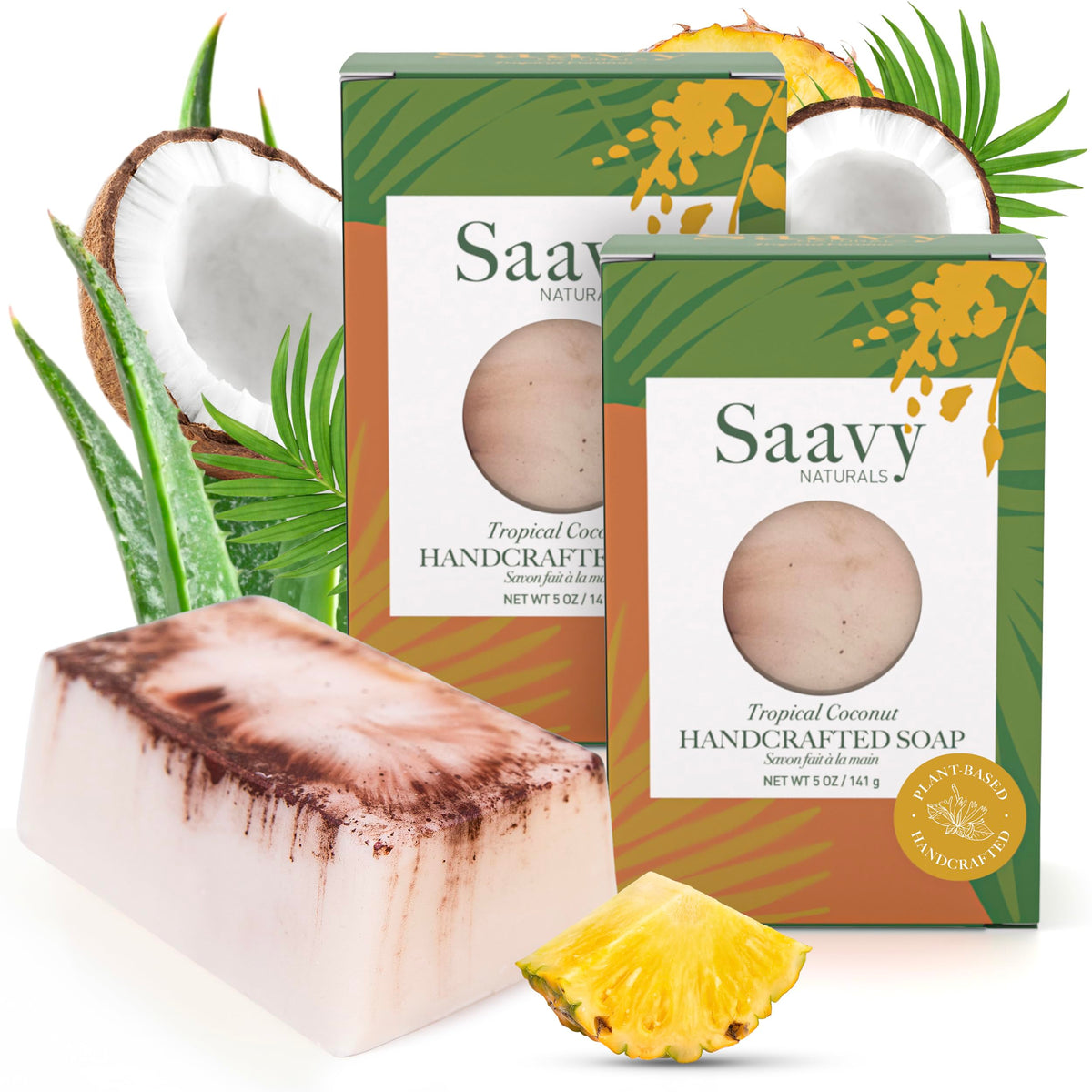 Saavy Naturals Handmade Soap Bar front view with packaging