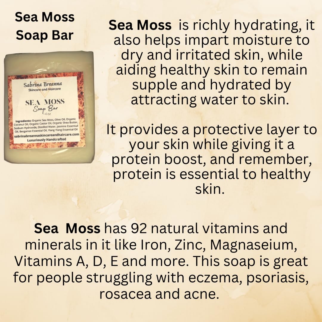 Sabrina Breanna Sea Moss Soap Bars showing natural ingredients and texture