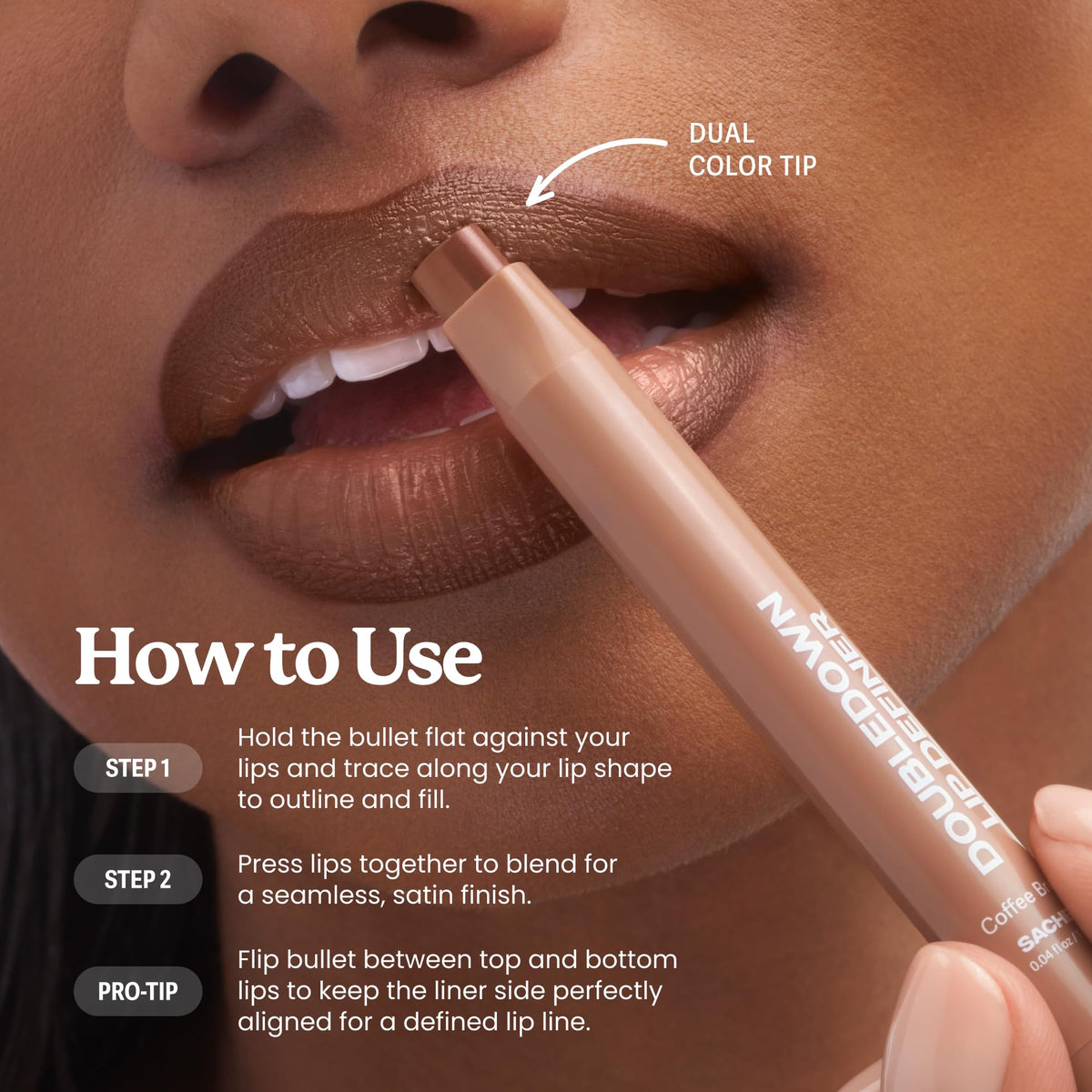 Sacheu DoubleDown Lip Definer being applied on lips