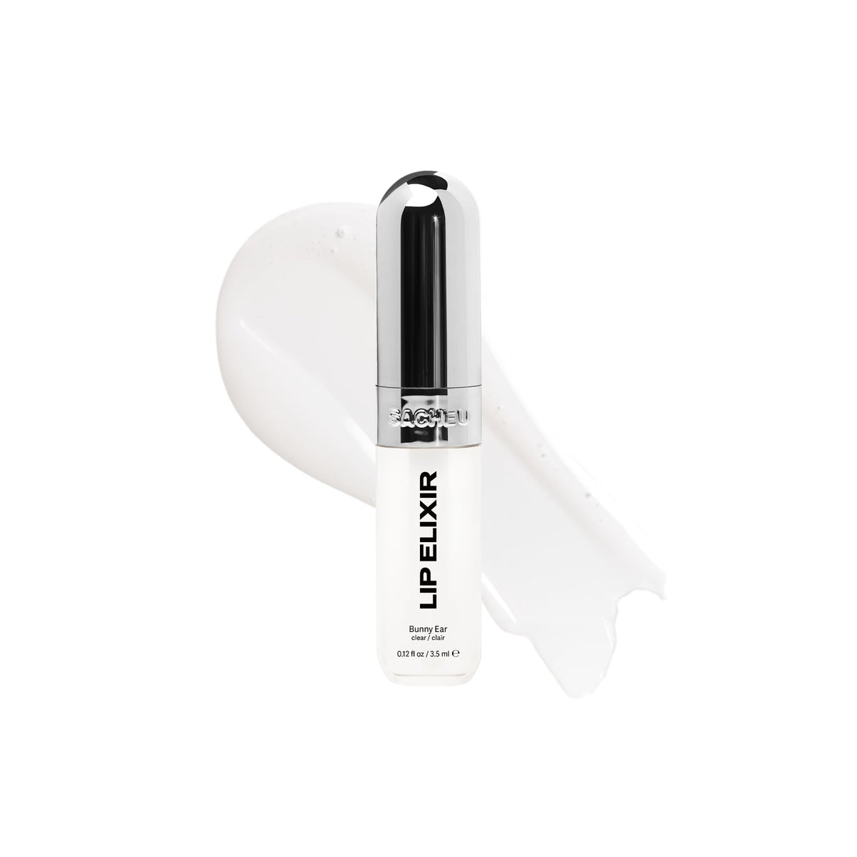 Sacheu Lip Elixir Hydrating Lip Gloss Bunny Ear clear tube front view