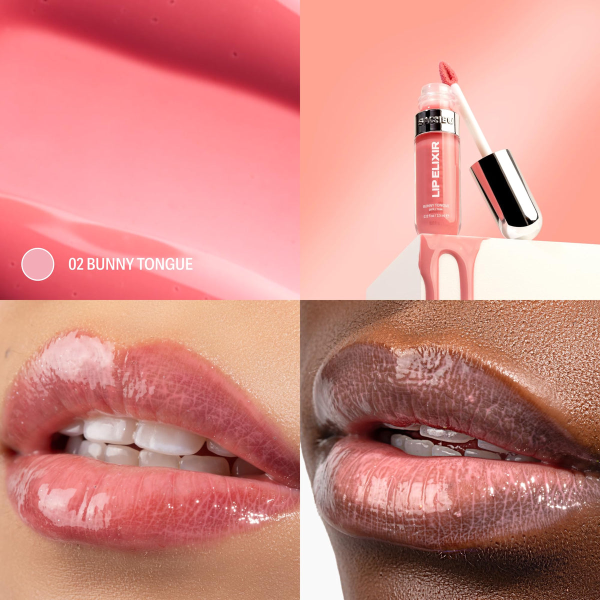 Sacheu Lip Elixir Hydrating Lip Gloss Bunny Tongue packaging