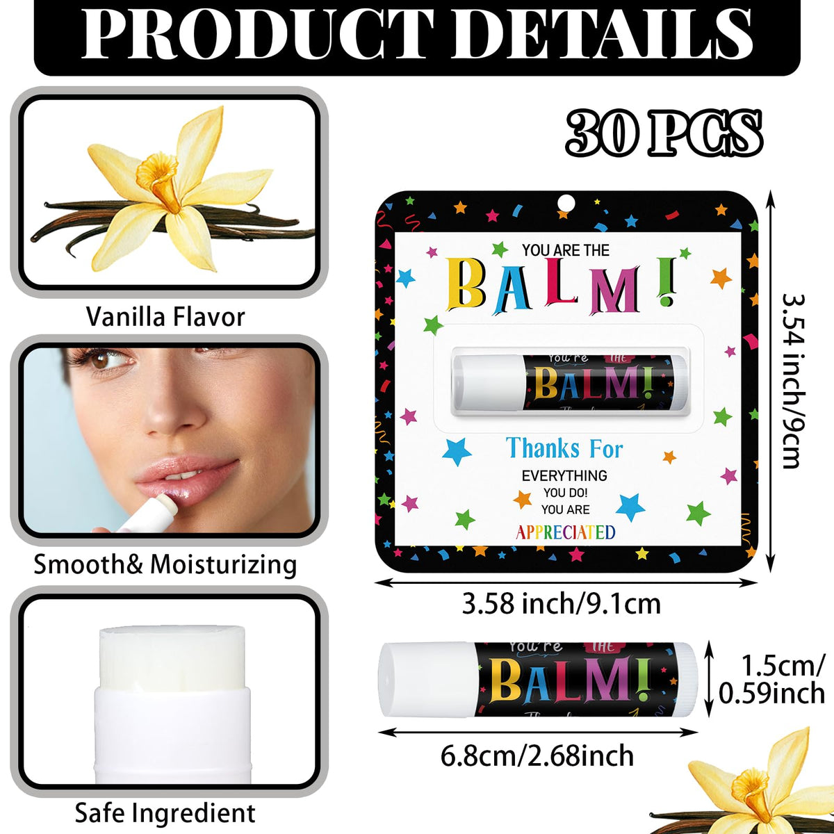 Sacubee lip balm stick packaging with appreciation message