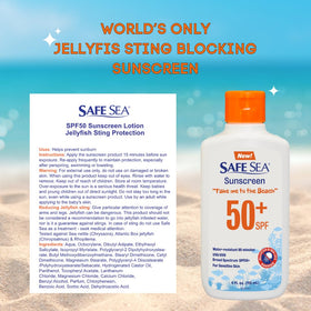 SAFE SEA sunscreen SPF 50+ back view with ingredients