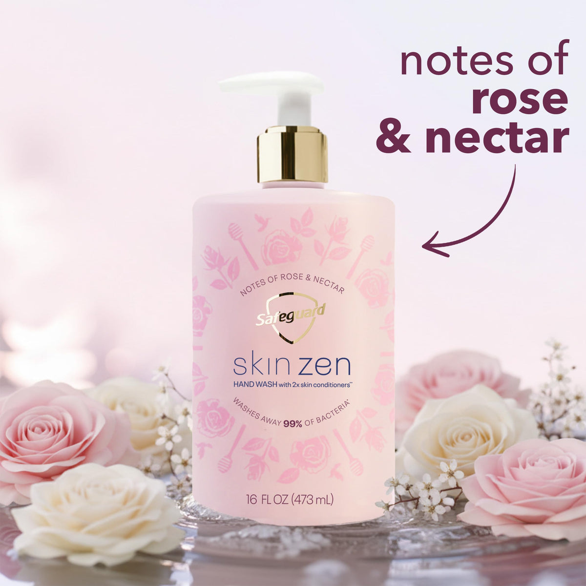 Safeguard Liquid Hand Soap Skin Zen with rose and nectar flowers