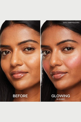 Saie Dew Liquid Blush applied on cheeks for a radiant look