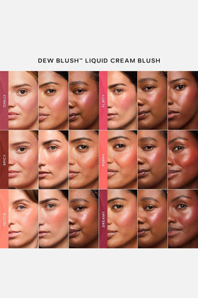 Saie Dew Liquid Blush displayed with other makeup
