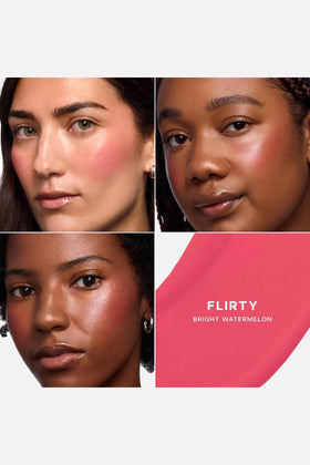 Saie Dew Liquid Blush Flirty swatch on skin