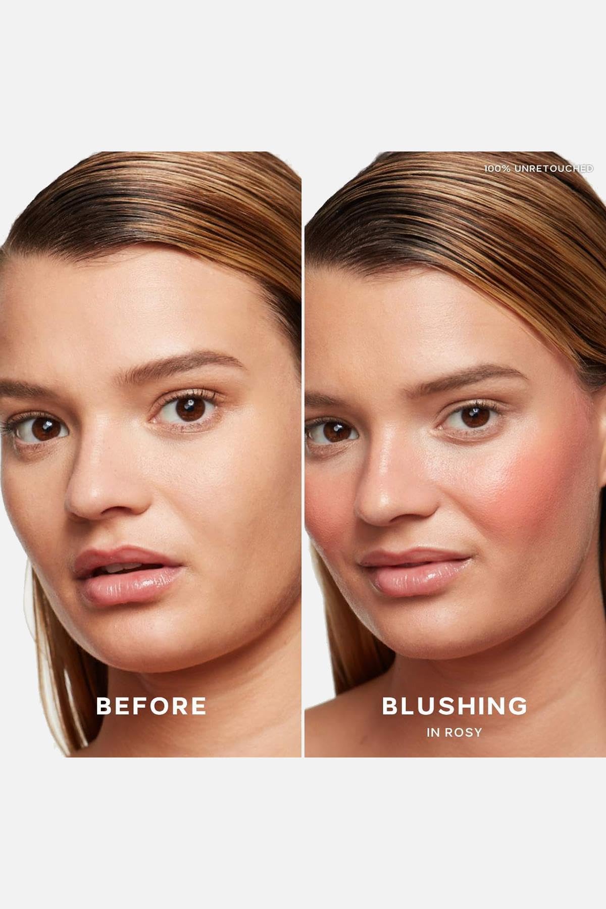 Saie Dew Liquid Blush in Rosy applied to cheeks